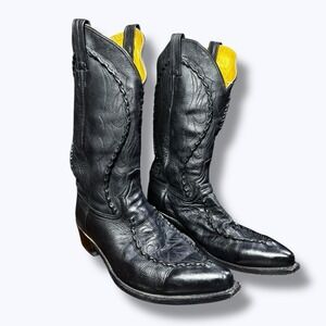 VTG Dan Post Phoenix Black Leather Cowboy Boots 11EW Extra Wide Western DP26660